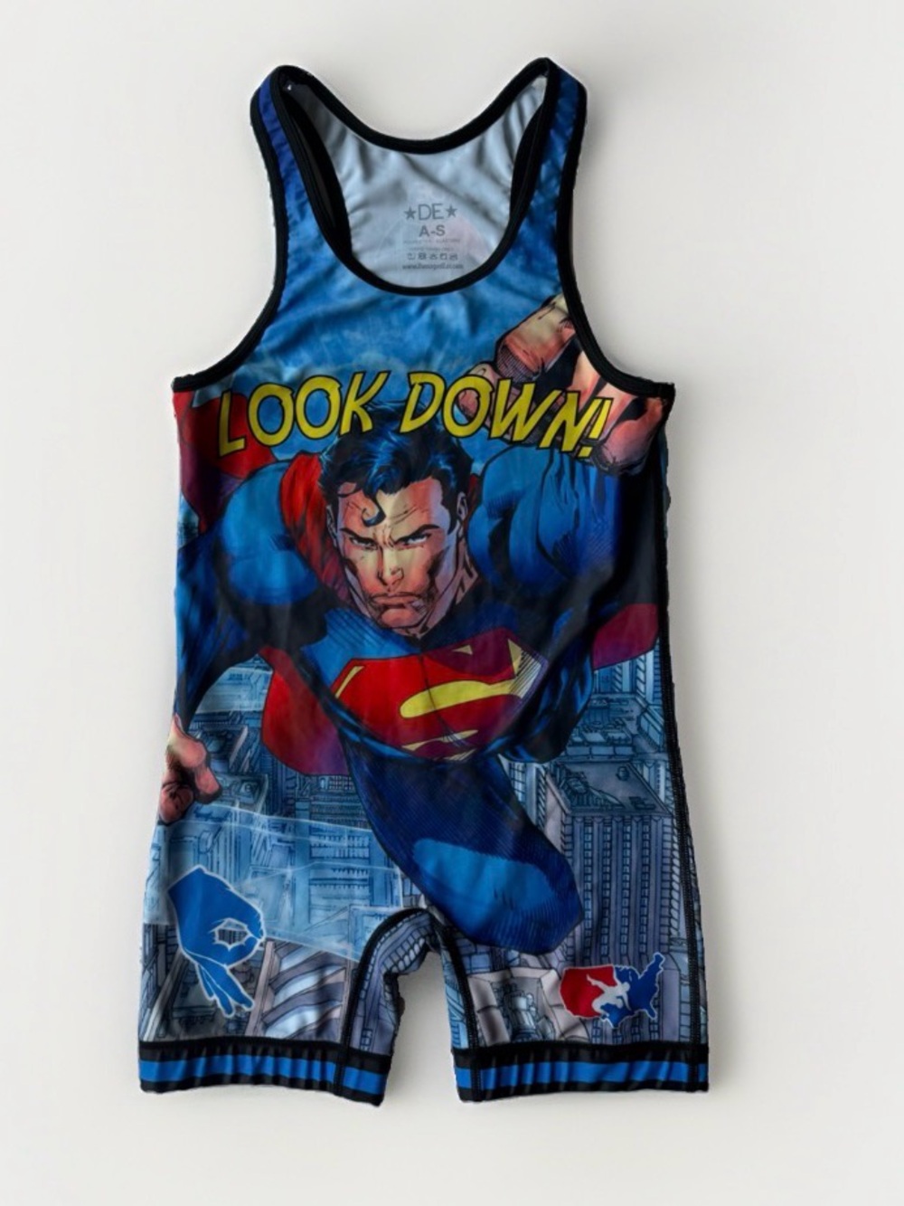 Damaged Ear Superman Batman Wrestling Singlet Mens Adult Small Comic Graphic DE